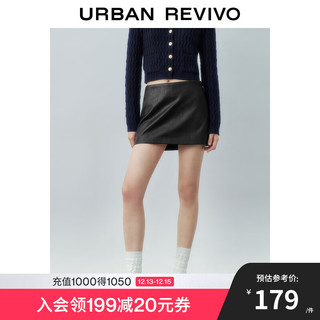 URBAN REVIVO UR2024秋冬女装经典摩登气质显瘦短款PU半裙UYY540013 黑色 XL