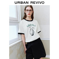 URBAN REVIVO UR2024秋季新款女装美式复古撞色做旧印花短袖T恤UYY440019