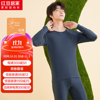红豆居家秋衣秋裤男女款红豆绒7A抑菌防螨抗静电圆领打底衫内衣2024秋 男士雾灰蓝 185/110