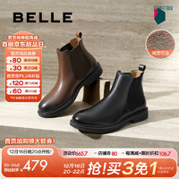 BeLLE 百丽 户外潮搭休闲靴男2024冬新牛皮革英伦风切尔西靴加绒A1690DD4 黑色-绒里 43