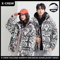 X-CREW新款秋冬季羽绒服冬男女同款黑白拼色印花情侣潮流保暖外套