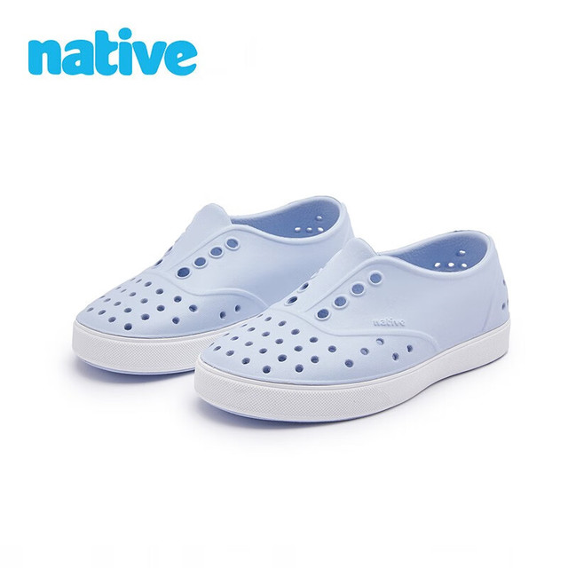 native 纯色Miller洞洞鞋男女童一脚蹬轻便时尚EVA儿童凉鞋洞洞鞋 民谣蓝色|白色