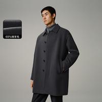 反季男装2024冬款中长款翻领单排扣黑色绵羊毛外套男式大衣