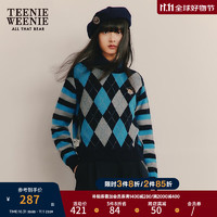 Teenie Weenie小熊卡通格纹毛衣女秋冬女毛衫圆领套头内搭 藏青色 160/S