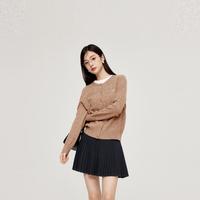 诗凡黎miu系绞花全羊毛针织开衫高知学院风刺绣毛衣