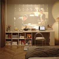 可芝（KERZY）转角书桌卧室女生电脑桌实木l型书桌书柜一体拐角办公桌子工作台 【100cm桌+六格书柜】