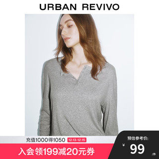 URBAN REVIVO UR2024秋季女装基础休闲纯色纽扣式圆领长袖T恤UWJ440125 冷灰 S