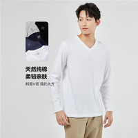 GIORDANO 佐丹奴 长袖T恤男秋冬新款纯棉打底衫简约纯色V领t恤衫男01024822