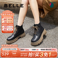 BeLLE 百丽 舒适系带马丁靴女2024冬季真皮短筒靴B9T1DDD4 黑色 39