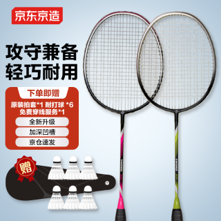 京东京造 彩虹300羽毛球拍对拍入门款套装超轻耐打训练比赛成人双拍送球