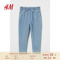 H&M 童装女婴裤子秋季休闲松紧腰柔软棉质慢跑裤0927695 浅蓝色/牛仔布 66/47