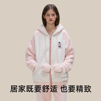 TEENIE WEENIE 小熊刺绣睡衣女款秋冬季加厚连帽保暖家居服套装