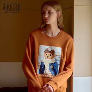 Teenie Weenie小熊加绒卫衣女秋冬索罗娜立体胶印圆领套头卫衣女装 橙色 155/XS