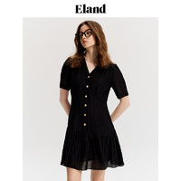 E·LAND 衣恋 ELAND衣恋连衣裙女泡泡袖收腰荷叶边裙子2024夏季 黑色(19)Black L/170