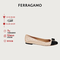 Salvatore Ferragamo 菲拉格慕 女士黑色/米色羊皮革/牛皮革芭蕾平底鞋 0702228_1D _ 85