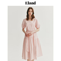 E·LAND 衣恋 ELAND衣恋复古氛围感小方领连衣裙A字裙子2024夏季 粉色(25)Pink-B款 M/165