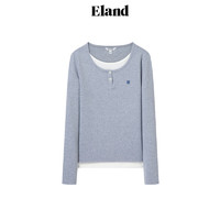 ELAND衣恋长袖T恤女舒适假两件针织衫弹力上衣 浅灰色(16)L/Grey L/170