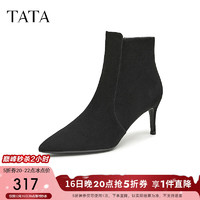 他她（TATA）细高跟时装短靴女靴子羊皮气质裸靴2024冬季7QS50DD4 黑色 37