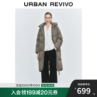 URBAN REVIVO UR2024 女装时尚保暖双拉链长款连帽羽绒服 UWG140100