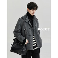 伯爵卓尔大翻领设计感高端双面呢夹克男短款大衣男装外套 P341692 黑灰 S