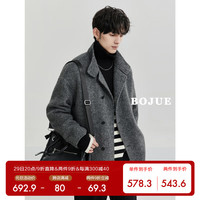 伯爵卓尔大翻领设计感高端双面呢夹克男短款大衣男装外套 P341692 黑灰 M