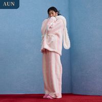 百亿补贴：AUN 睡衣女秋冬可爱兔子珊瑚绒连帽保暖套装女冬加厚