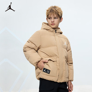 NIKE JORDAN 耐克AJ童装男童短款连帽羽绒服冬季儿童保暖上衣 亚麻色 120/60(6)