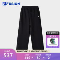 FILA FUSION斐乐潮牌针织长裤女2024秋季时尚简约宽松休闲裤 正黑色-BK 2XL