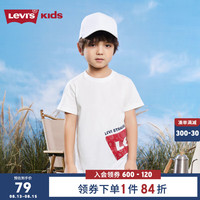 Levi's李维斯童装男童纯棉短袖T恤夏腰果花蝙蝠标logo上衣 明亮白 160/76(L)