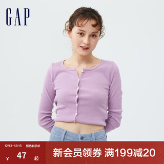 Gap【女友T】女装秋季纯棉短款罗纹针织长袖T恤757111修身时尚 丁香紫 170/96A(M)