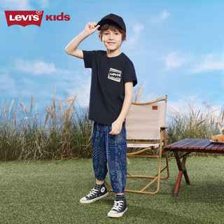 Levi's李维斯童装男童纯棉短袖T恤夏儿童立体印花图案上衣潮 黑美人 150/72(M)