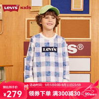 Levi's李维斯男童卫衣春秋款童装圆领长袖上衣儿童格纹上衣