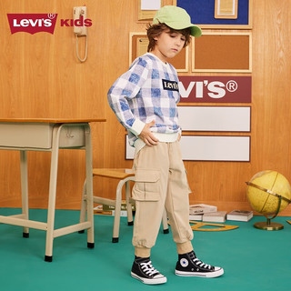 Levi's李维斯男童卫衣春秋款童装圆领长袖上衣儿童格纹上衣 深靛蓝 110/52(4)