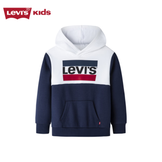 Levi's李维斯童装男童卫衣秋冬儿童连帽加绒长袖上衣洋气 深靛蓝 120/60(6)