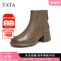 他她（TATA）粗跟通勤时装靴女靴子2024冬季CBP01DD4 棕色（绒里） 34