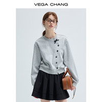 VEGA CHANG卫衣女2024年秋季设计感宽松显瘦拼接圆领灰色上衣 花灰色 S