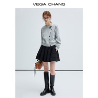 VEGA CHANG卫衣女2024年秋季设计感宽松显瘦拼接圆领灰色上衣 花灰色 M