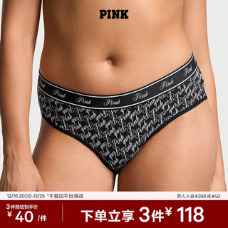 VICTORIA'S SECRET PINK  Logo棉质舒适低腰包臀女士内裤 6DAK黑色logo图案 11245837 XS