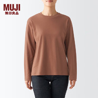 无印良品（MUJI）女式 双罗纹织 圆领长袖T恤 上衣打底衫女款内搭春秋 BBC22A2A 砖红色 S (155/80A)