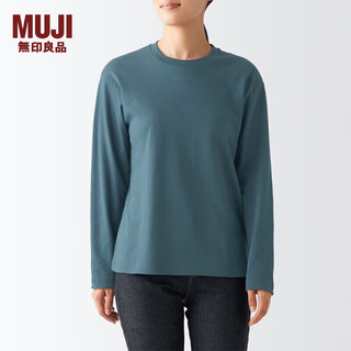 无印良品（MUJI）女式 双罗纹织 圆领长袖T恤 上衣打底衫女款内搭春秋 BBC22A2A 烟熏绿色 XXL (170/96A)