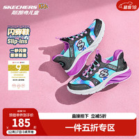 Skechers斯凯奇闪穿鞋儿童春秋女童一脚蹬时尚轻便休303592L 黑色/多彩色/BKMT 38码