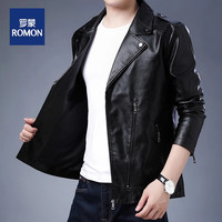 罗蒙(ROMON)皮衣男外套皮夹克机车服修身帅气时尚潮流加绒保暖外套 黑色 常规 XL