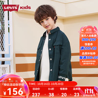 Levi's李维斯童装男童长袖开衫加绒衬衫春秋儿童复古外套 庄园绿 110/56(5)