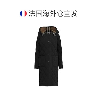 Burberry/博柏利 经典条纹Logo徽标绗缝长款连帽棉服外套