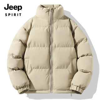 JEEP SPIRIT 吉普 棉服秋冬季新款纯色加厚保暖棉袄宽松连帽短款棉衣外套 卡其色. L