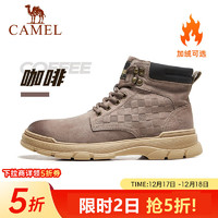 骆驼（CAMEL）店 秋冬季复古格纹马丁靴男真皮绒面高帮休闲工装靴  GE12235250R 咖啡 (加绒) 42