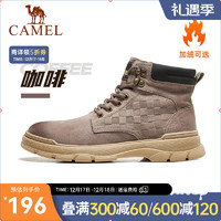 骆驼（CAMEL）店 秋冬季复古格纹马丁靴男真皮绒面高帮休闲工装靴  GE12235250R 咖啡 (加绒) 43