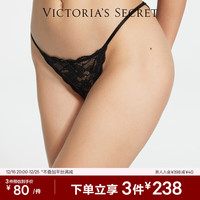 VICTORIA'S SECRET 性感花漾蕾丝覆面细带比基尼三角裤女士内裤 54A2黑曜石 11250426 1条 S
