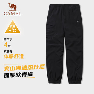 骆驼（CAMEL）冲锋软壳裤女登山运动束脚裤2024秋冬休闲工装裤 幻影黑，男 XXL