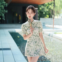 亦美珊 YI MEI SHAN新中式国风泳衣女2024年女孩高级感保守度假分体泡温泉 M 春辰绿259016【独立底裤】